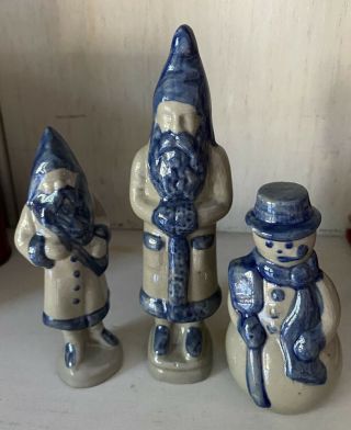 Set Of 3 Bbp Beaumont Brothers Pottery Salt Glazed Santas & Snowman - Belsnickke