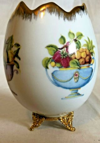 Artoria Limoges France Hand Painted Fruit Bowl Scalloped Cracked Egg Footed