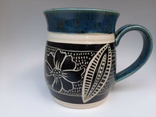 Hand Made Pottery 18oz Coffee Mug Signed