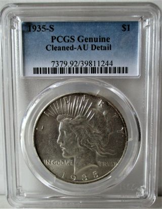 1935 - S Silver Peace Dollar Pcgs Cleaned Au Detail -