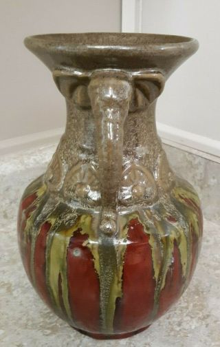 Vtg Double Handle Elephant Drip Glazed Studio Pottery Art Decor Vase 2