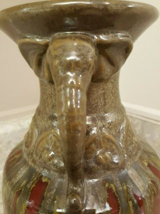 Vtg Double Handle Elephant Drip Glazed Studio Pottery Art Decor Vase 3