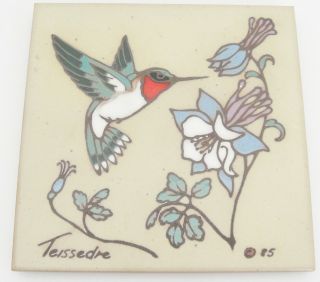 Hummingbird Pottery Tile Trivet Wall Decor By Cleo Teissedre 5 - 7/8 " Square 1985
