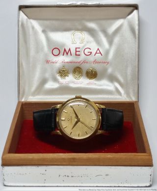 Vintage 18k Gold Omega Cal 283 Mens Watch 36mm Gold Buckle Orig Box