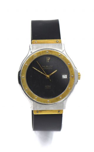 Hublot Mdm 1581.  2 Automatic Date Wristwatch Black Dial 18k Gold Stainless Steel