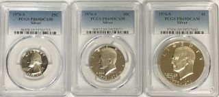 1976 S Silver Bicentennial Set Quarter Kennedy Half Ike Dollar Pcgs Pr69dcam
