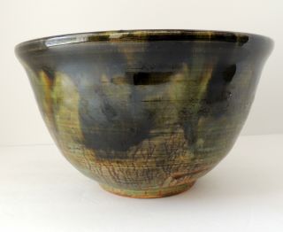 Hand Crafted Drip Glaze Pottery Bowl Green Signed By Artist " Valent "