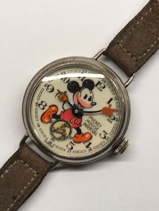 Vintage 1936 Ingersoll English No 2 Mickey Mouse Wrist Watch 30s Red Beard Rare