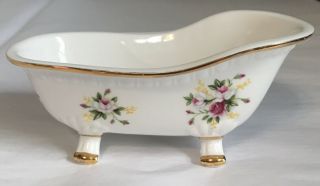 Vintage Royal Windsor Pink Roses Fine Bone China Bathtub Soap Dish Figurine