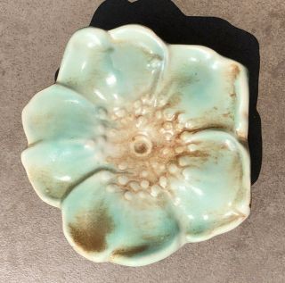 Vintage Mccoy Pottery Rustic Flower Figural Wall Pocket Turquoise And Brown