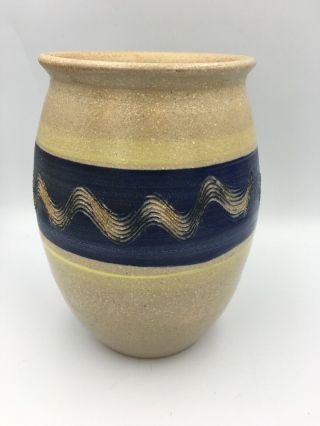Barbara Davis Salt Glazed Stoneware Pottery Hampshire Vase Jar Blue Swirl