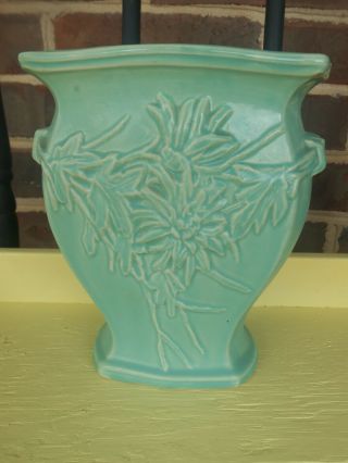 Vintage Mccoy Pottery Jadite Green Vase Urn Planter Floral Relief Pattern