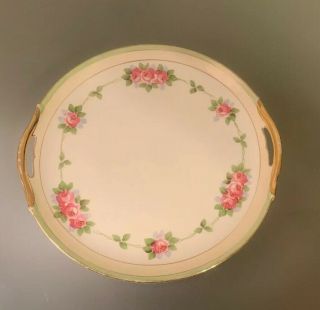 Nippon Cake Plate,  Hand Painted Pink Roses Gold Trim Japan,  Vintage