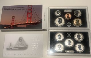 2018 United States Reverse Silver Proof 10 Piece Set W/ Box & 6 Read
