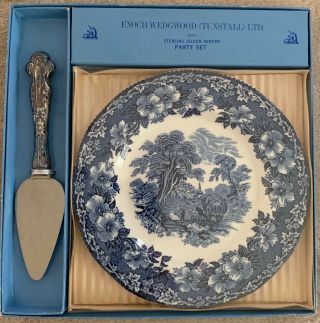 Enoch Wedgwood Tunstall Party Set Woodland Cheese Plate Sterling Silver Server