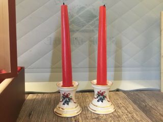 Lenox Winter Greetings Candle Holders Pair With Candles And Box Candlesticks