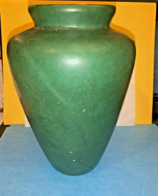 Large 8 1/4 " Vintage Handmade Art Pottery Green Raised Leaf Vase Pot Jar
