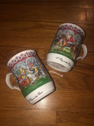 2 Sadler Fine Bone China Mugs Cups A Day At The Races Horses