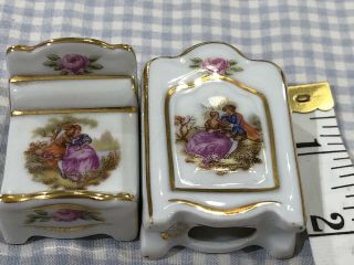 2 Piece Limoges France Miniature Dollhouse Furniture.  Bed &.  Armoire