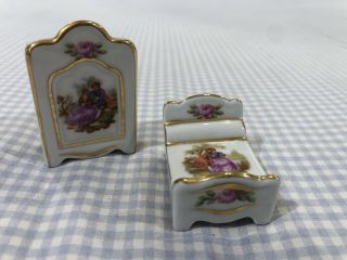 2 Piece Limoges France Miniature Dollhouse Furniture.  Bed &.  Armoire 2