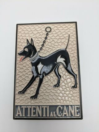 Attenti Al Cane Beware Of The Dog Black Italy Art Pottery Tile Sign