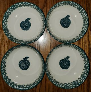 Set of 4 Folk Craft Apple Tienshan Green Sponge cereal bowls 6.  5 