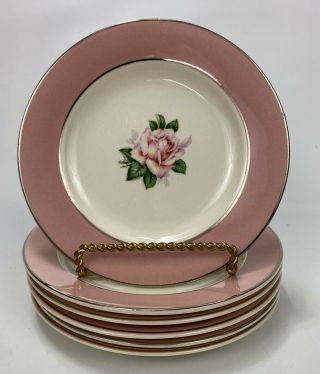 Set 6 Homer Laughlin Lifetime China Pink Rose Bread & Desert Plates - 6 1/4 " Dia