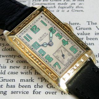 Mens 1927 Gruen Quadron 117 Precision Art Deco 14k Gold Filled Swiss Watch