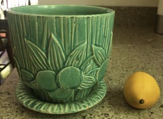 Vintage Mccoy Turquoise Mock Orange Planter Vase Deco Mid Century