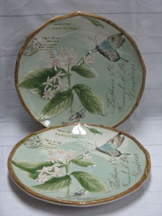 Fitz & Floyd Toulouse Green Plates - Set Of 2 - 9 " Plates - Absolutely Gorgeous