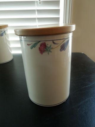 Lenox Chinastone Poppies On Blue Large 7 " Canister With Wood Lid (made In Usa)