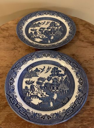 Set/2 Churchill Dinner Plates Blue Willow Staffordshire England