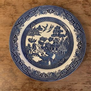 Set/2 Churchill Dinner Plates Blue Willow Staffordshire England 2