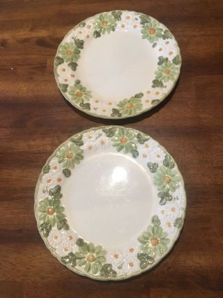 2 Maruta Ware Dinner Plates,  10 - 3/8 ",  Mayfield Midland Green Embossed Floral Vgc