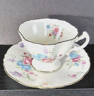 Hammersley & Co Bone China Footed Teacup & Saucer Set,  Blue,  Pink,  Lav Floral Exc