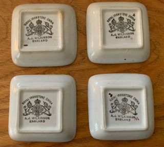 Antique 4 Tea Leaf Ironstone Butter Pats Copper Lustre 2 5/8” Square Wilkinson 2