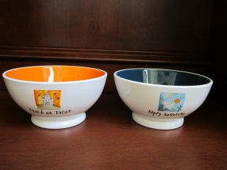Rae Dunn Halloween Set Of 2 Ceramic Cereal Bowls Happy Haunting & Trick Or Treat