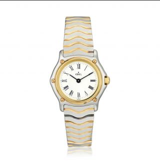 Ebel Ladies Wave Watch Stainless Steel And 18k Gold Box And Paper