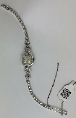 Antique Vintage Art Deco 900 Platinum Fluva Diamond Ladies Tennis Bracelet Watch