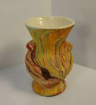 Nemadji Usa Pottery Small Bud Vase Red Yellow Orange Brown 3 3/8 " Inches Tall