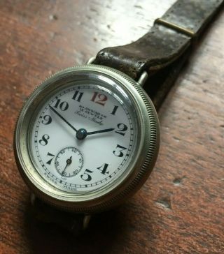 Vintage Ww1 Trench Military Gents Swing Ring Hermetic Borgel Red 12 Wristwatch