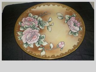 Nippon Handpainted Plate With Raised Gold Trim & Pink Roses