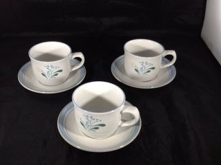 Fascino Yamaka Hand Painted Stoneware 3 Cup/saucer Pristine Cond