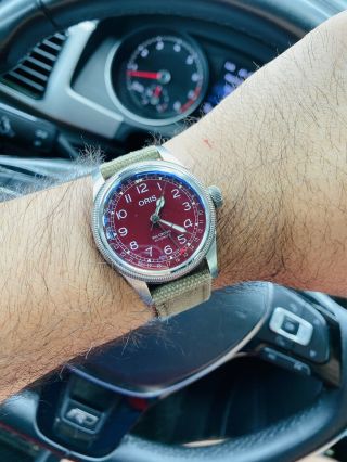 Oris Big Crown Red Pointer Date Watch Both Leather Strap And Canvas