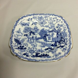 Royal Albert Crown China Blue Willow Black Backstamp 6.  75 " Square Bread Plate