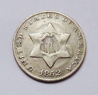 1852 U.  S.  Three Cent Piece / 3 Cent Silver Coin Fine