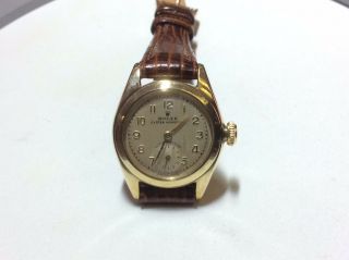 Ladies Vintage Rolex 14kt Yellow Gold Oyster Perpetual With Leather Strap