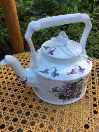 Arthur Wood England White Ceramic Teapot 6432? Purple Green Yellow Violets