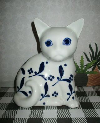 Figure Porcelain Kitty Cat Gallo Royal Design White Blue Art 6 " Villeroy Boch