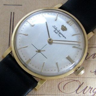 Mens 1960s Jules Jurgensen 18k Solid Gold Hermetic Case 17j Vintage Swiss Watch